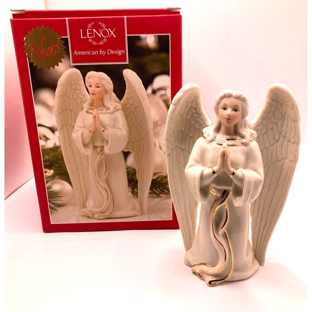 Lenox Angelic Visions Prayer Angel Figurine 6” Porcelain w/ Box Gold Trim